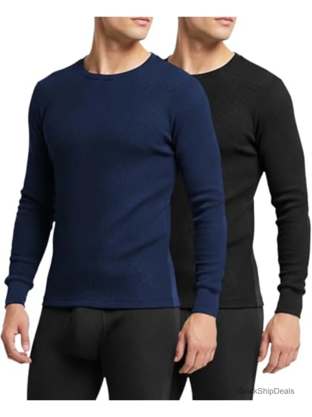 Men's Waffle Thermal Underwear Long Sleeve Shirt Crew Neck Baselayer Top 2 Pack